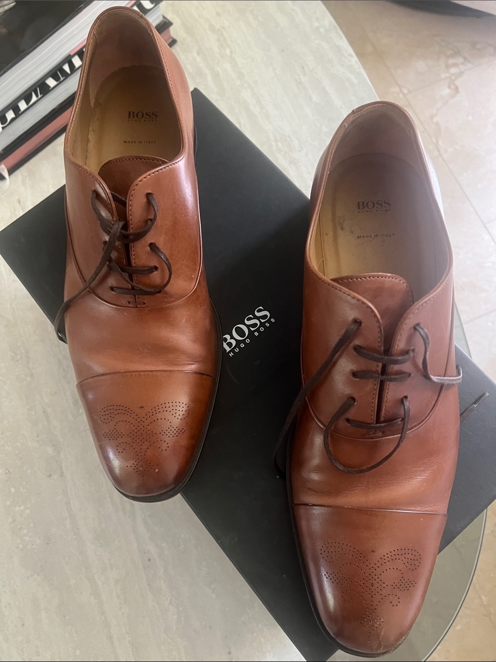 Boss Men's Brown Leather Lace-Up Oxfords